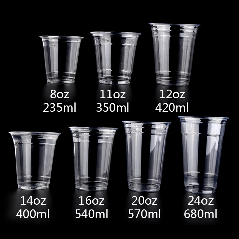 

50pcs Net red PET transparent milk tea cup plastic cups 8oz/12oz/14oz/16oz/20ozpackaging coffe juice cold drinks cup with lid