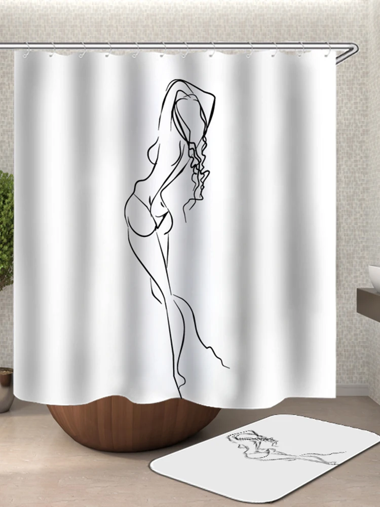 Fashion Girl White Shower Curtain Black And White Douchegordijn Bathroom Curtain Girl Women Take Shower Rideau De Douche Fabric