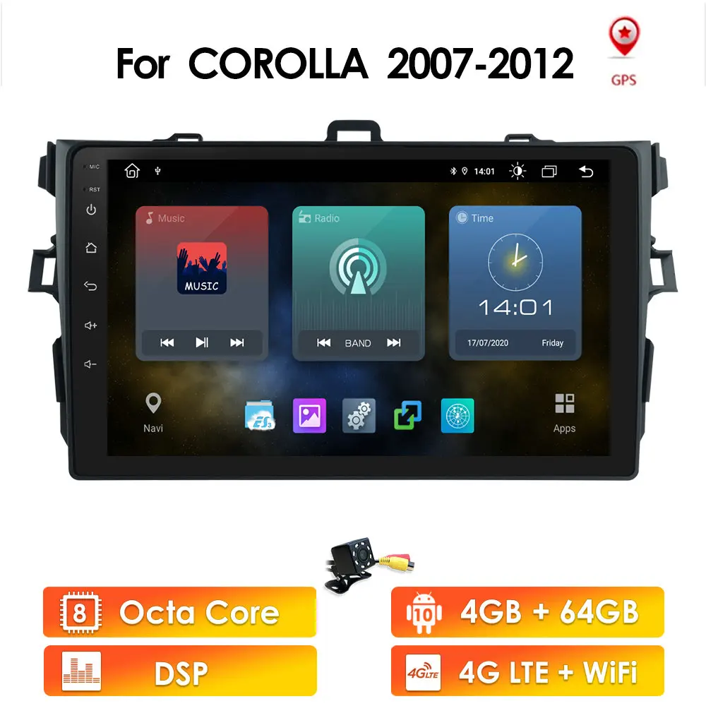Автомагнитола 2DIN Android 10 мультимедийный плеер для Toyota Corolla 2007 2008 2009 2010 2011 WIFI GPS