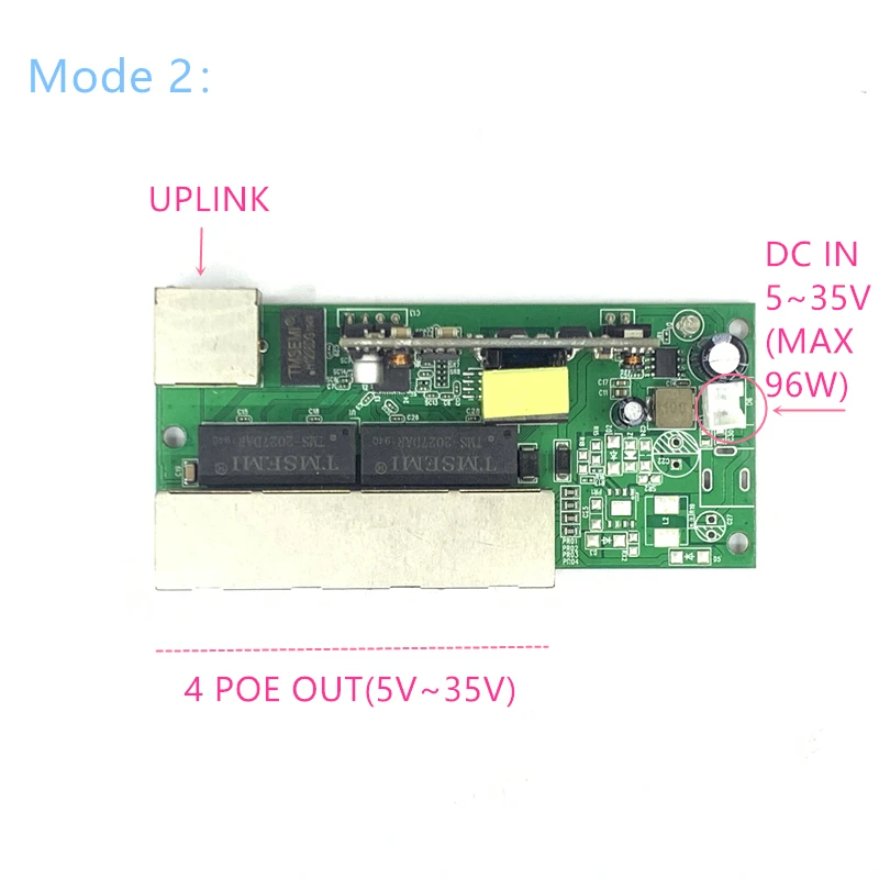 Понижающий POE переключатель с обратной мощностью IN/OUT5V/12V/24V 90W/5 = 315W 100mbps 802.3AT 45 + 78-