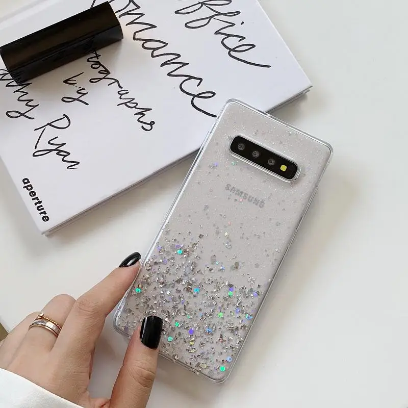 Блестящий чехол для телефона из ТПУ Samsung Galaxy S8 S9 S10 Plus Красочные Блестки