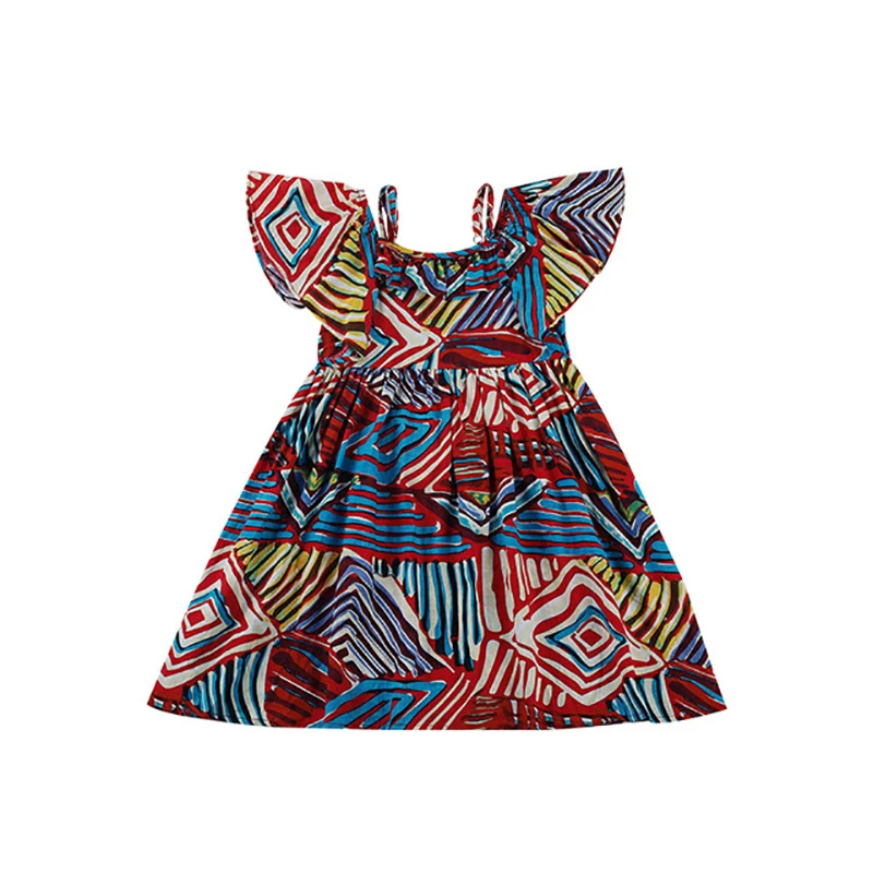 

Girls Casual Dresses Korean Fashion Kids Baby Print Suspender Party Costumes Children Off-shoulder Holiday Beach Vestidos