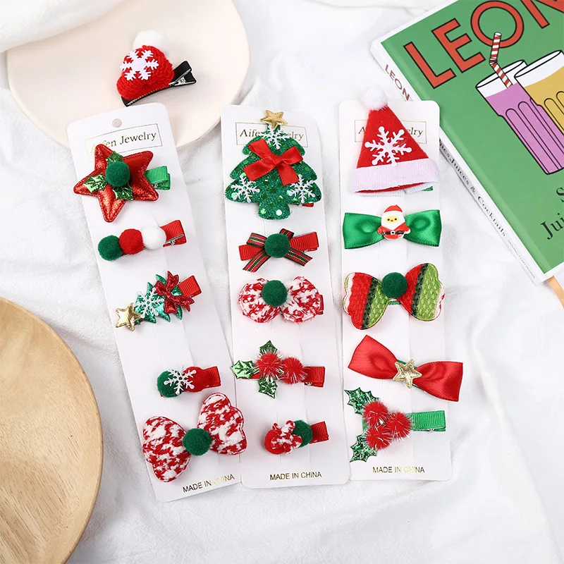 

1Set Natal Party Cartoon Christmas Gifts Set Girl Hair Clips Barrettes Hair Ornament Headband Children Hairpins Hair Accessories
