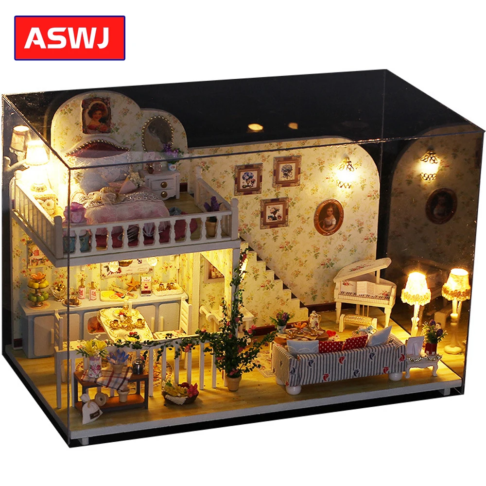 

Miniature Buildings Models Christmas House DIY Dollhouse With Furnitures Wooden House Toys For Children Birthday Gift Roombox