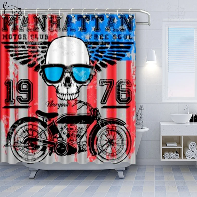 Мотоциклетная шторка с черепом и крыльями шлема занавеска для душа в байкерском
