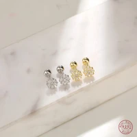 925 sterling silver french simple pav%c3%a9 crystal flower stud earrings women light luxury temperament wedding party jewelry gift
