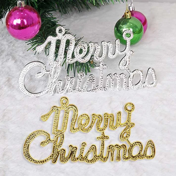 Рождественские украшения подвески пластиковые английские золотые Счастливого