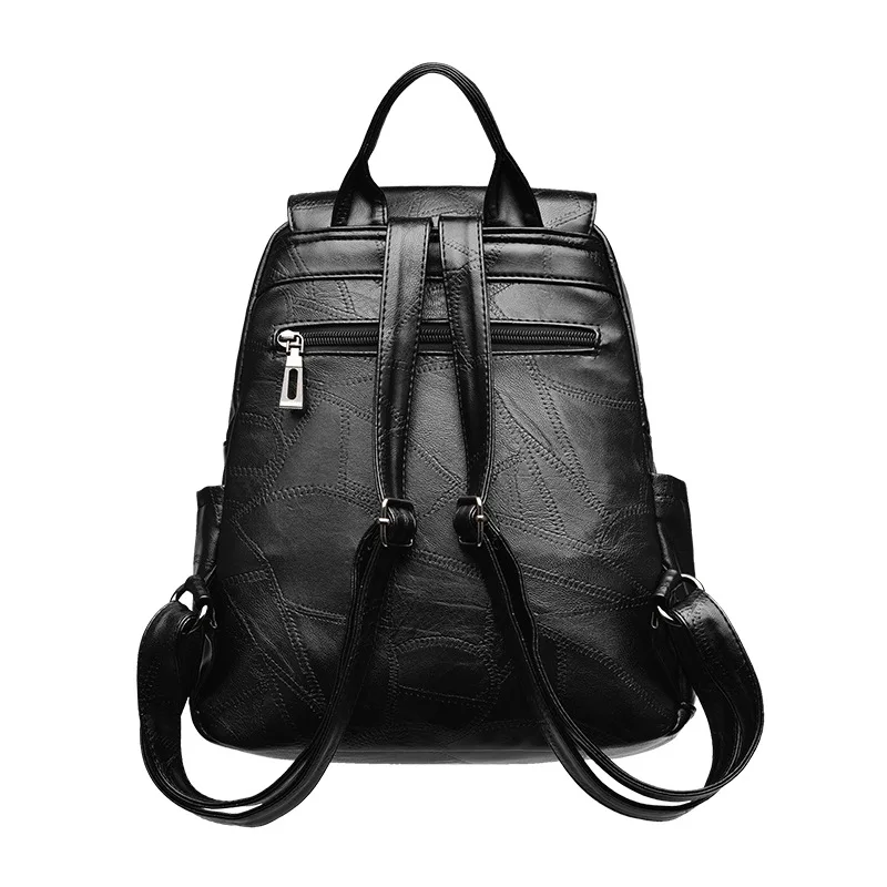 

Classic Hawaii Style Brand 2021 Black Backpacks For School Teenagers Girls Black Bags Fashion PU Leather Women Travel Back Pack