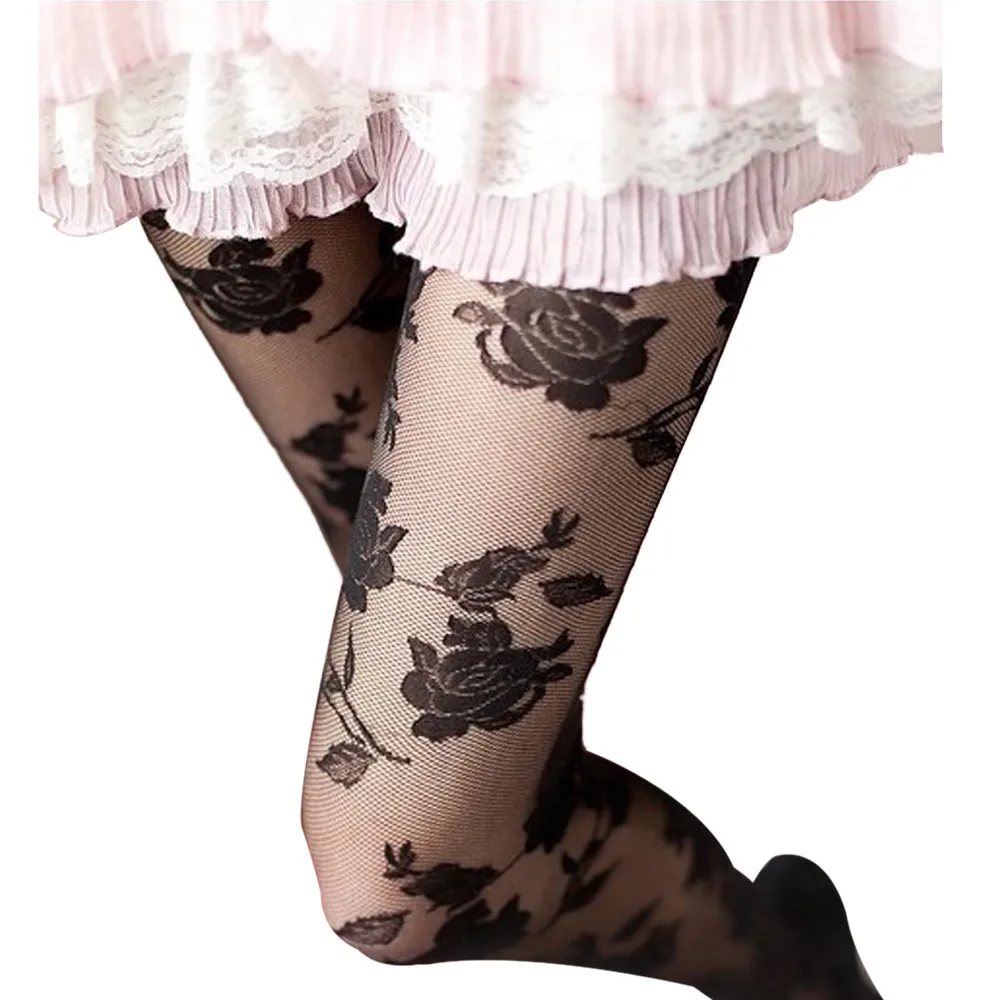 

Sexy Rose Print Tights Women's Mesh Pantyhose Classic Silk Stockings Thin Elastic Vintage Stockings Female Fishnet Pantyhose