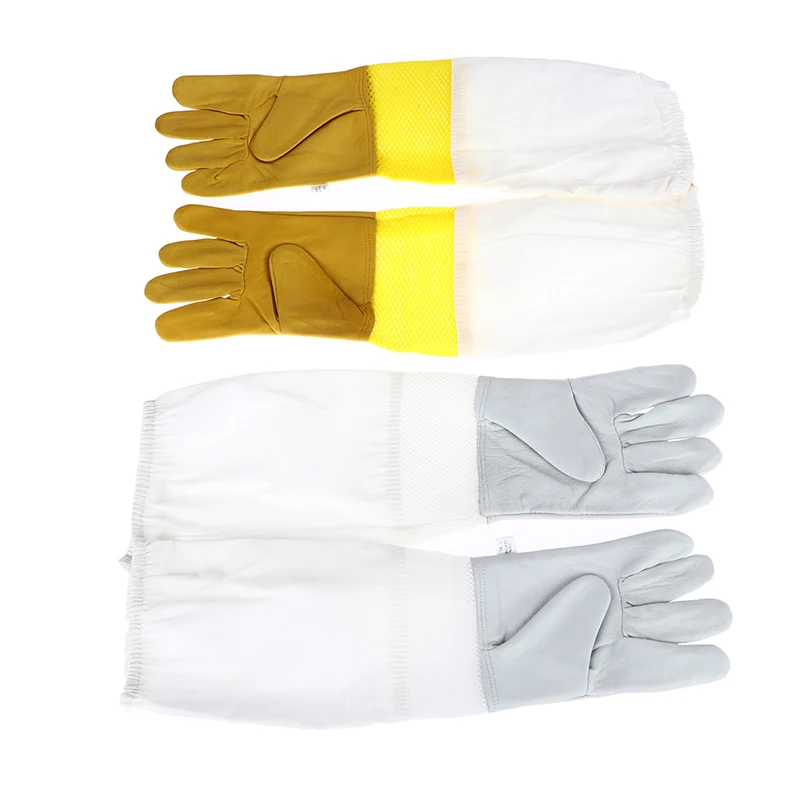 

1 pair Protective Sleeves breathable yellow mesh white Apiculture Bee bee-proof gloves