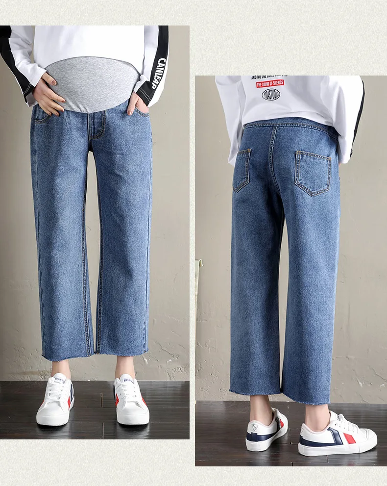 

Fashion 9/10 Length Denim Maternity Jeans for Pregnant Women Clothes Elastic Waist Belly Loose Straight Pants for Pregnancy