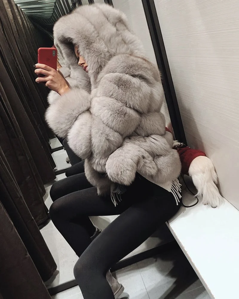 Мех жилетки пальто из натурального меха теплом мехе лисы куртка с капюшоном