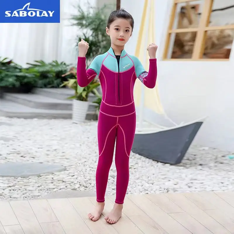 

Sabolay 2mm Neoprene Kids Wetsuit Long Sleeve Surfing Suit Girls Boys Diving Snorkeling Swimming Jumpsuit Scuba Dive Swimwear