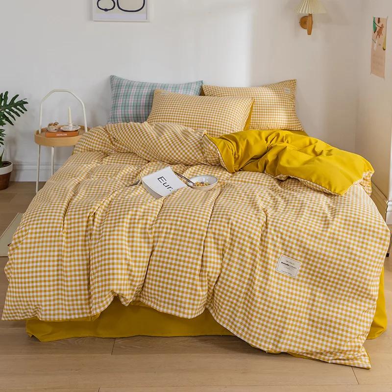 

Japanese Simple Four-piece Bedding Bed Linen Bed Sheet Quilt Cover Pillow Case Autumn and Winter Three-piece Dormitory Student