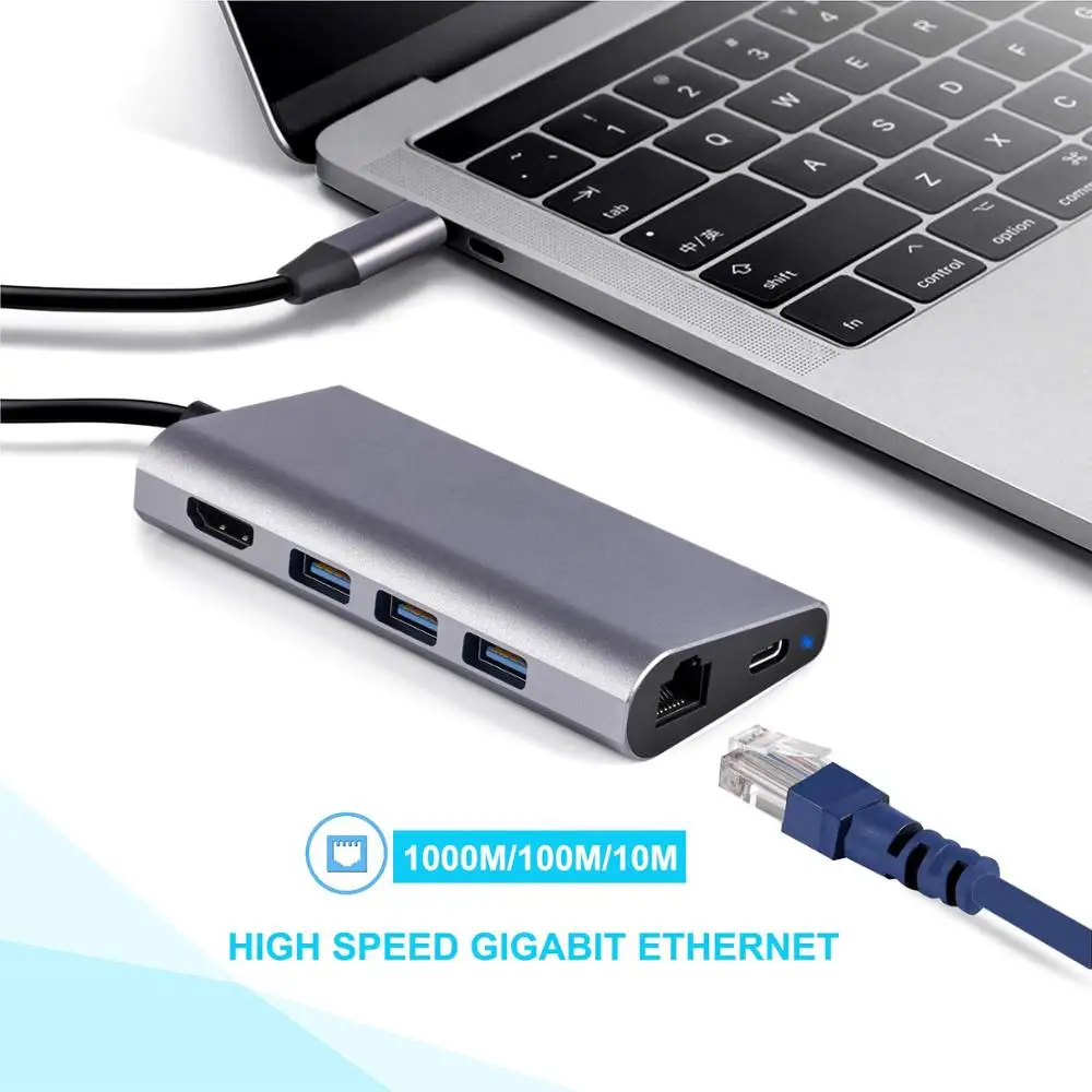 USB C HUB USB-C Type-c to Multi 3.0 HDMI-compatible 4k RJ45 Power Adapter Type HAB Splitter For Macbook Pro Air | Электроника
