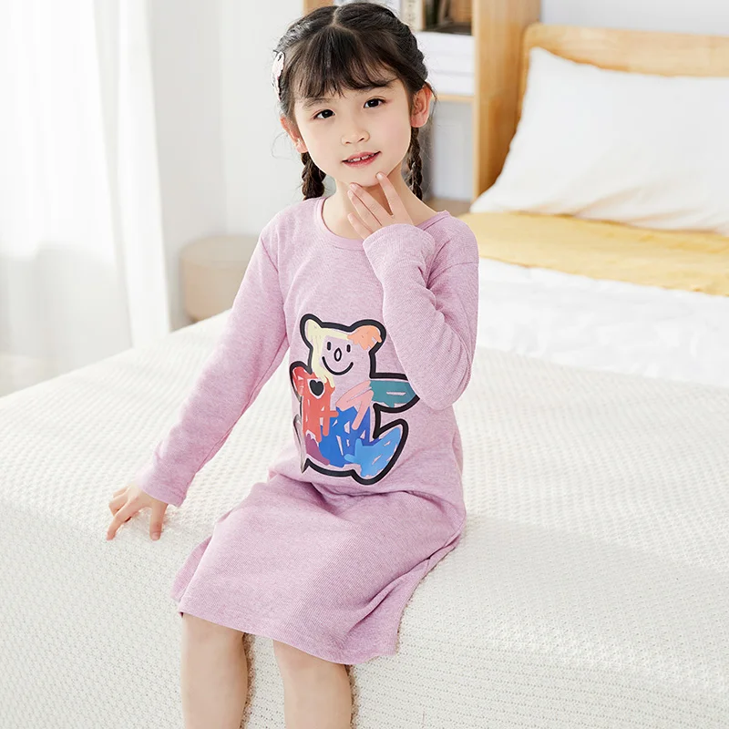 

Fashion Children Home Clothing Spring Autumn Girls Dresses Baby Cotton Princess Nightdress Girl Sleepwear Kids Cartoon Nightgown