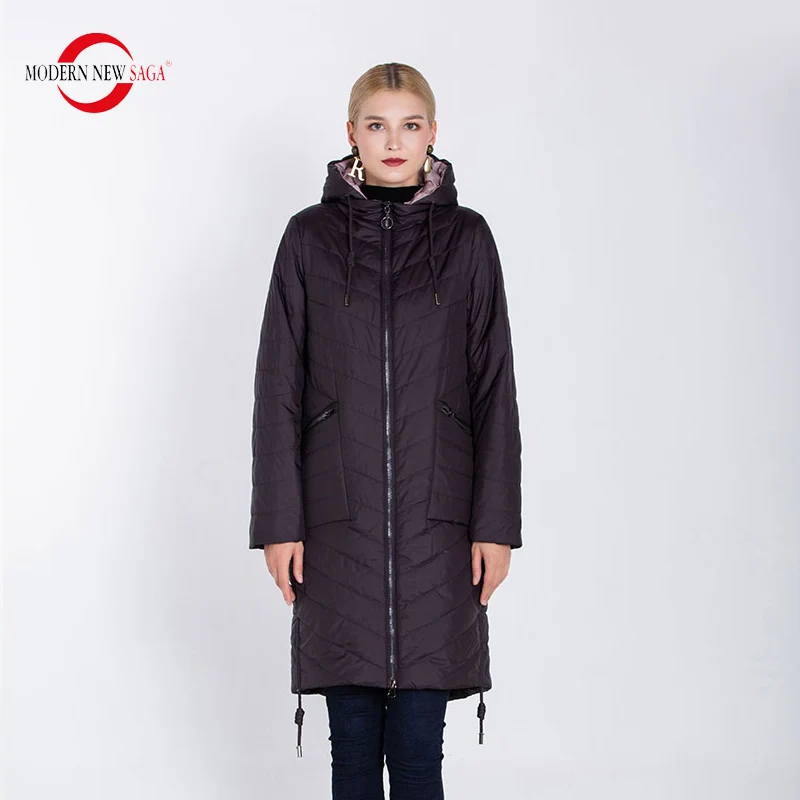 Dark Purple MODERN NEW SAGA Женское Пальто Осень Теплая Длинная Куртка Хлопковое Стеганое Пальто Синтепон Парка Женская Куртка Женская Зимняя Большой Размер Парки Женские Осень Зима Женские Зимние Пальто - Цвет: Dark Purple