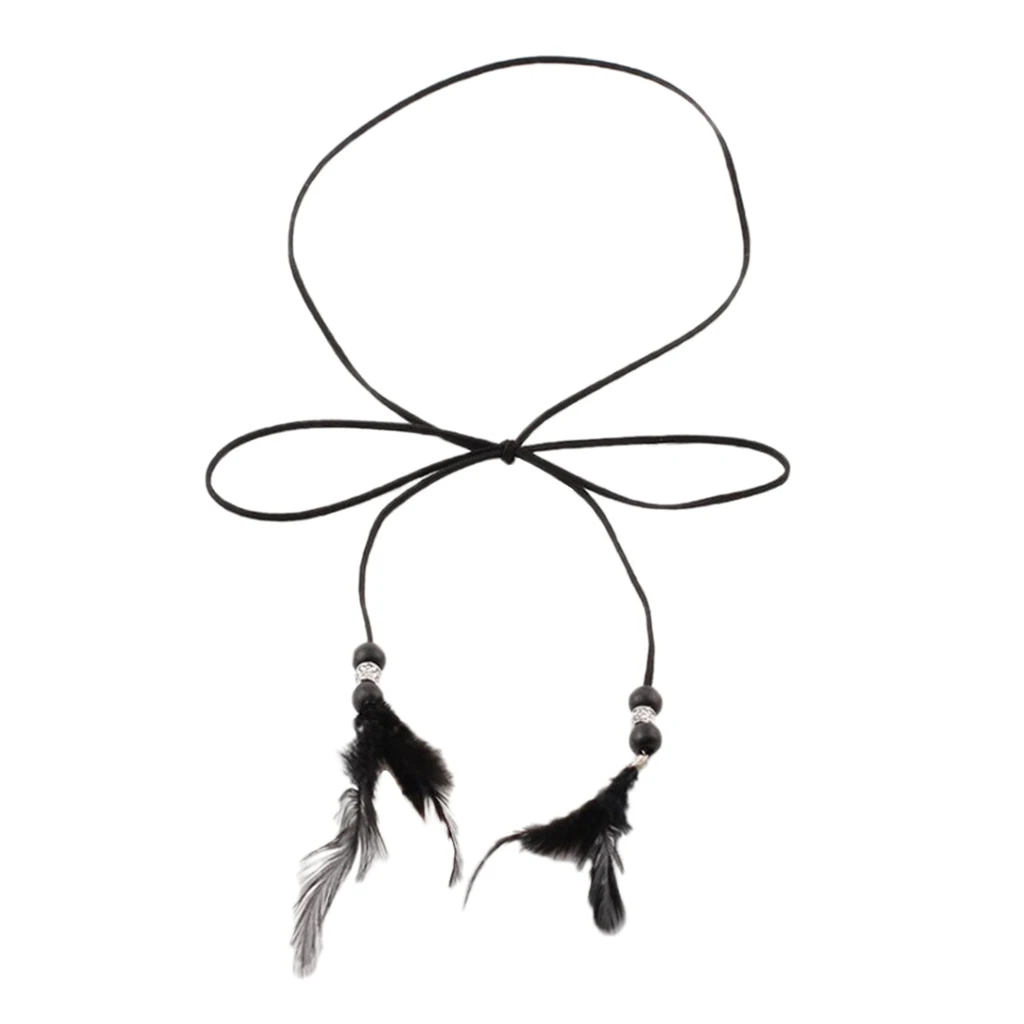 

Boho Style Slim Feather Tassel Leather Waist Belt Band Tie Hippie Headband