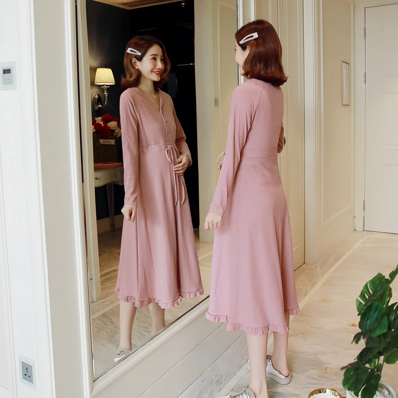 Беременности и родам Осенняя блузка с v-образным вырезом платье для кормящих