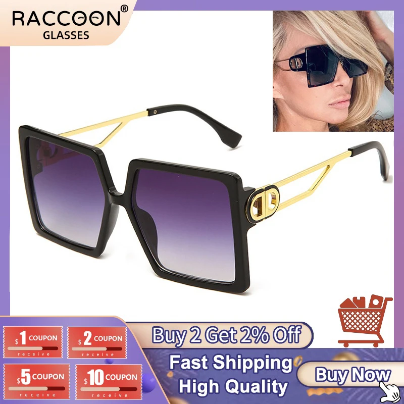 

2022 Women Oversized Metal Frame Square Letter D Shape Luxury Brand Sunglasses Vintage Popular Fashion High Quality Sun Glasses