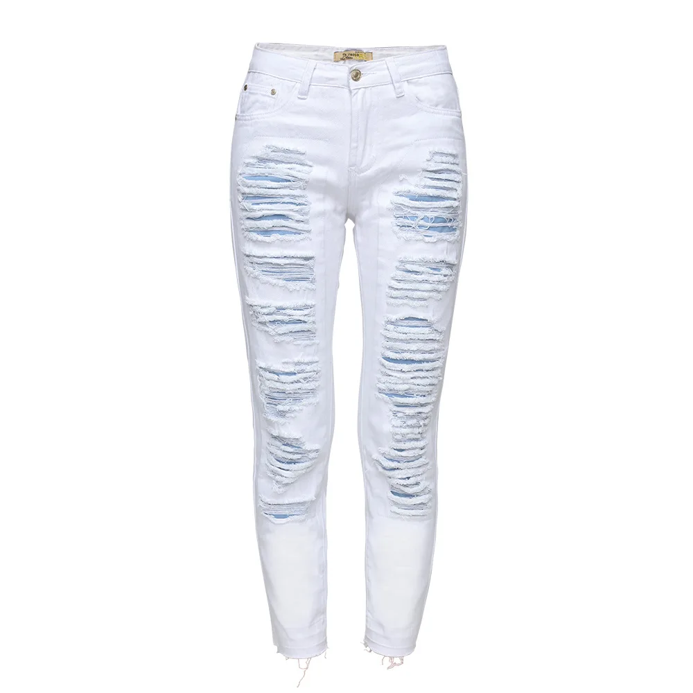 

BF style women's loose straight pants wear punk stitching fashion white solid color jeans