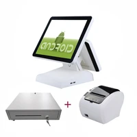 15 inch android all in one pos system dual screen touch cash register and 80mm thermal printer and 410mm pos cash drawer