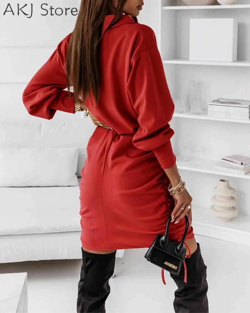 Женское Повседневное платье-рубашка на завязках с отложным воротником и