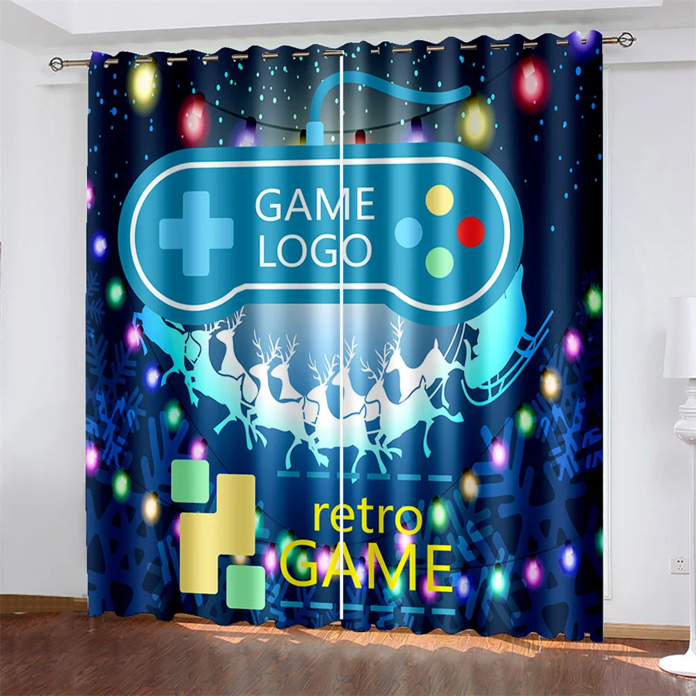 

Цветные тканые шторы с принтом игровой консоли, две независимые занавески слева и справа, затемняющие шторы для спальни