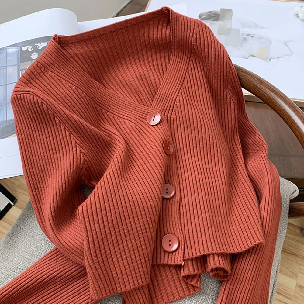 

Spring Autumn 2021 Women's Clothing Sweater Thread Knitted Cardigan Women Slim Fit Cropped Cardigan Long Sleeve Female Sweaters