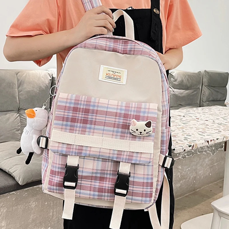 Полосатый школьный ранец для девочек, Холщовый женский рюкзак с защитой от кражи, Нейлоновые женские дорожные книжные сумки для студентов