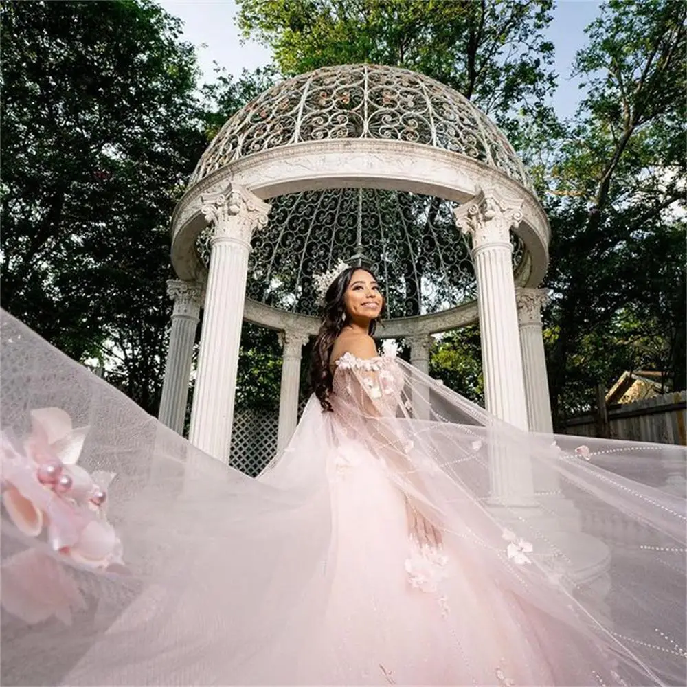 Розовое платье для девушек милое принцессы с цветочными оборками со шнуровкой на