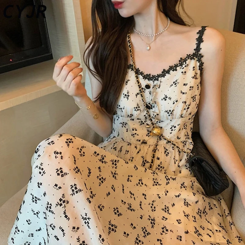 

2021 Summer Spaghetti Strap Floral Dress Women Slim Sleeveless Flower Midi Vintage Dress Female Party One Piece Dress Korean Y2k