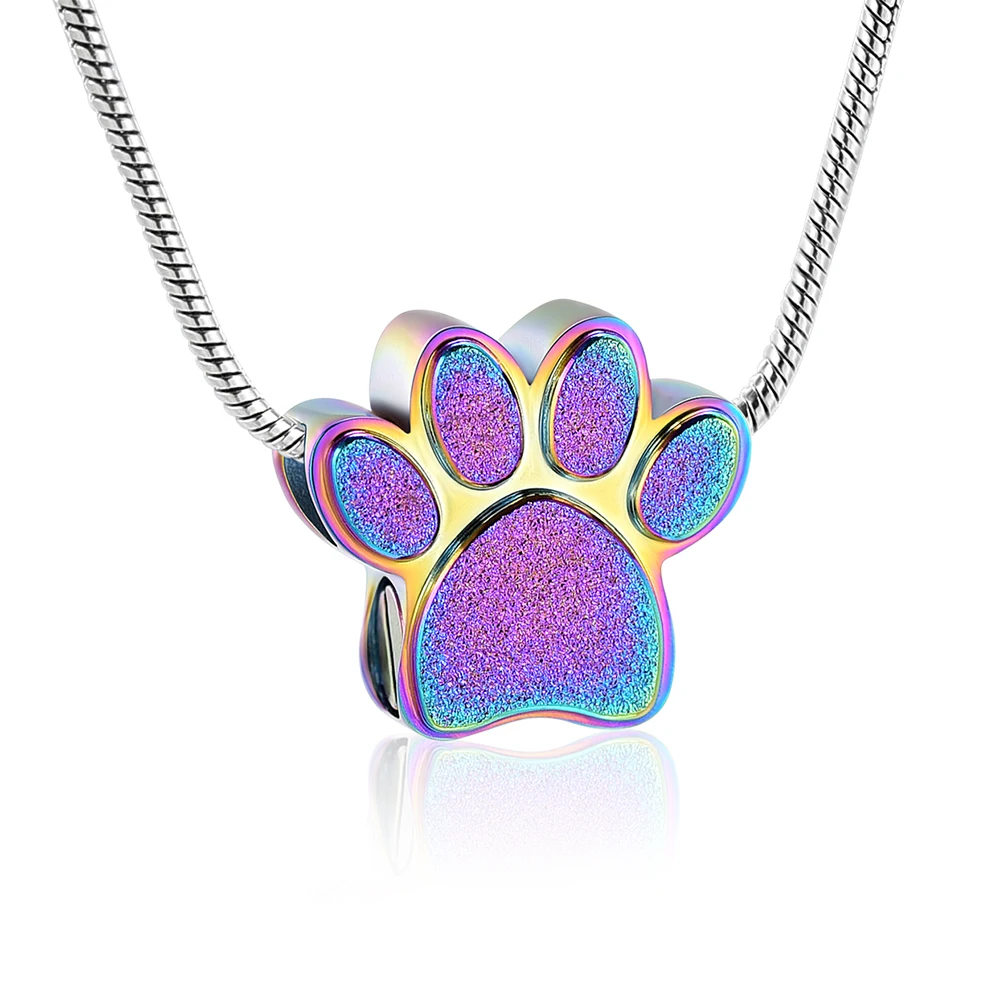 

Stainless Steel Ashes Pet Dog/Cat Colorful Paw Print Cremation Urn Necklace Memorial Pendant