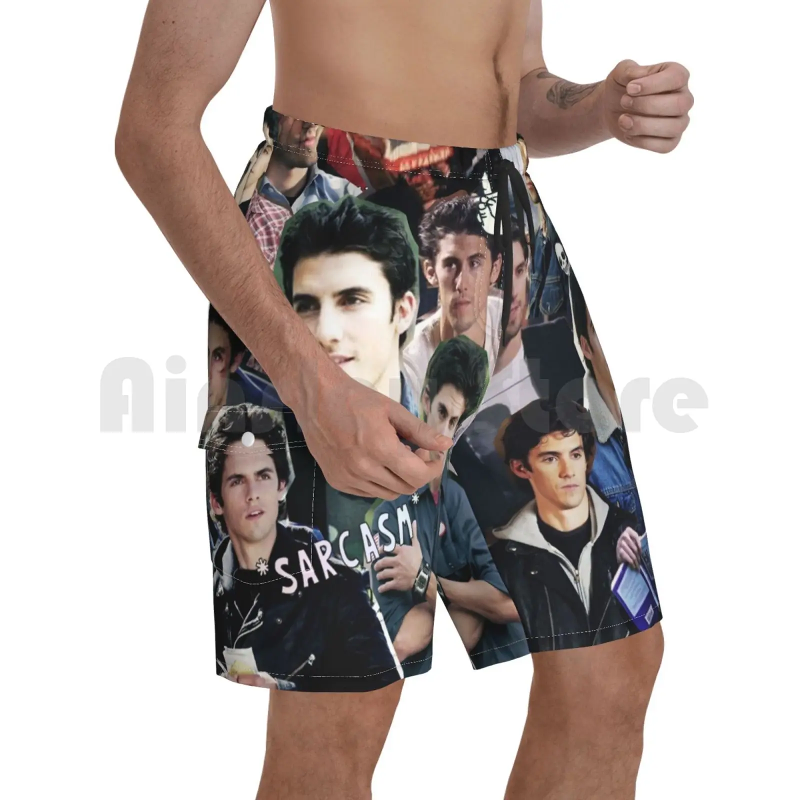 

Jess Mariano Collage Beach Shorts Men Beach Pants Swim Trunks Jess Mariano Milo Ventimiglia Literati Gg Collage