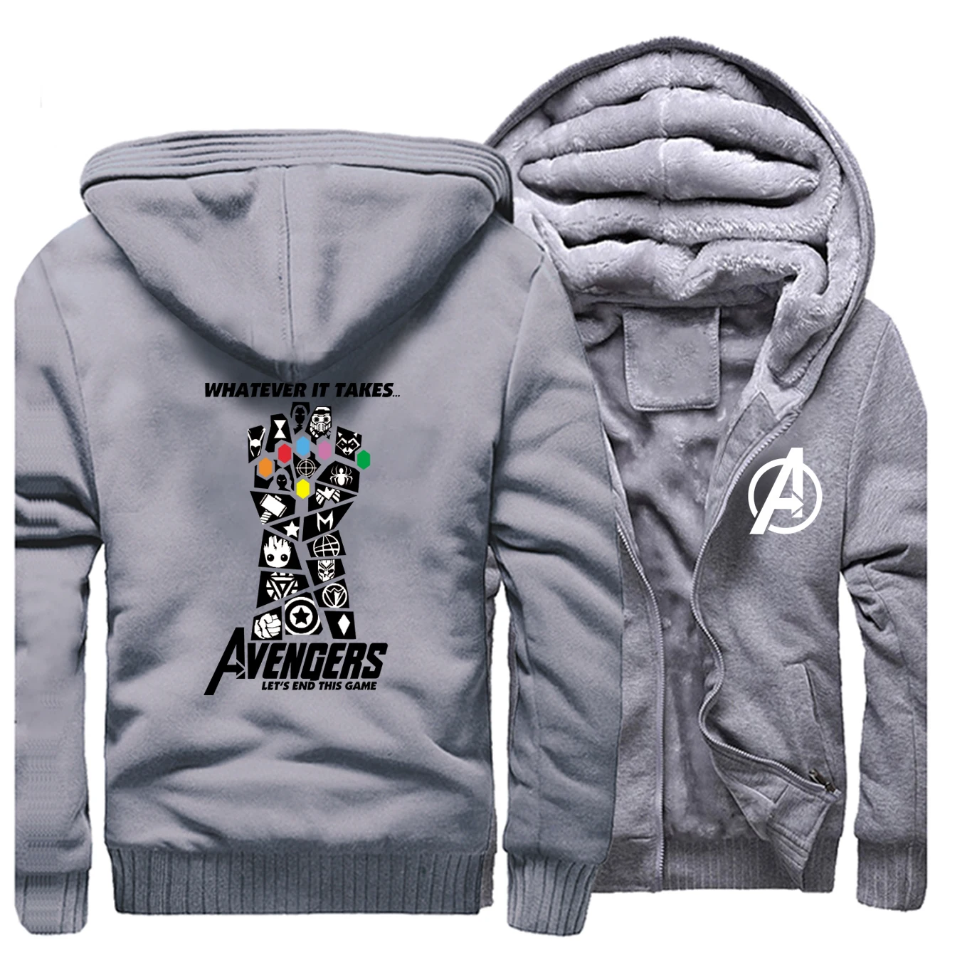 Thanos Infinity Gauntlet куртка Gauntlet бейсбольная Толстовка Мстители мужская Толстовка Зимняя Толстая флисовая куртка спортивная одежда - Цвет: Gray
