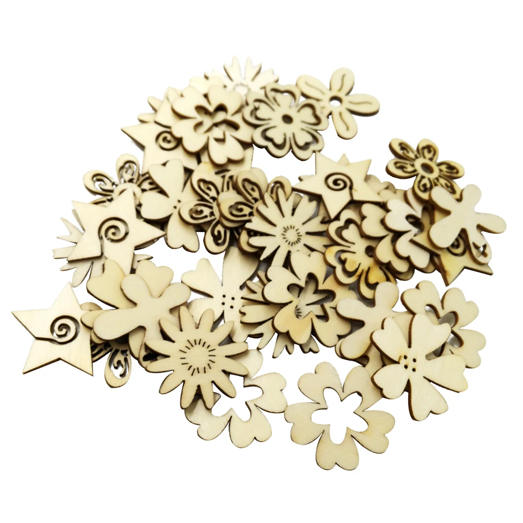 

50 Flower Shape CUT WOODEN Wood Craft Art Decoration Embellishment DIY