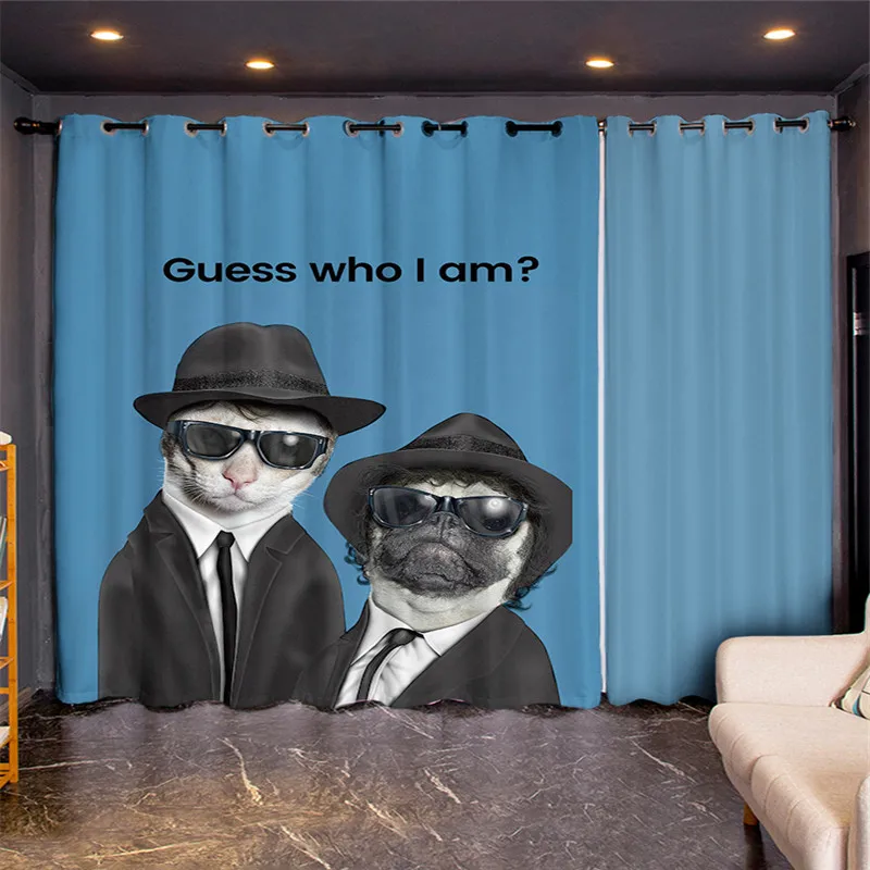 

Animal Dog Cat Black Bulldog Window Curtains Living Room Bedroom Kitchen Curtain For Children Drapes Window Treatment