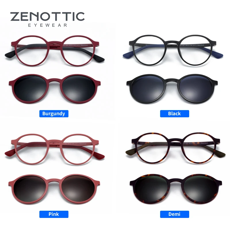 Солнцезащитные очки ZENOTTIC с круглой оправой 2 в 1 по рецепту мужские