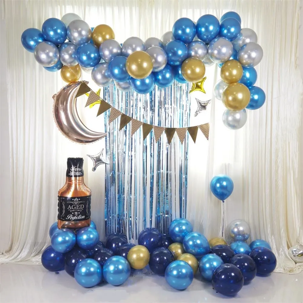 

2Set Blue balloon chain suit, whisky suit, rain curtain, gold flag decoration, banquet props, cocktail party decoration