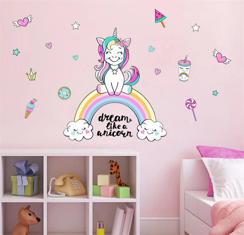 

Sweet Dream Unicorn Wall Stickers For Kids Rooms Bedroom Living Room Decorative Children Wall Decals Christmas Gift Wall Decor