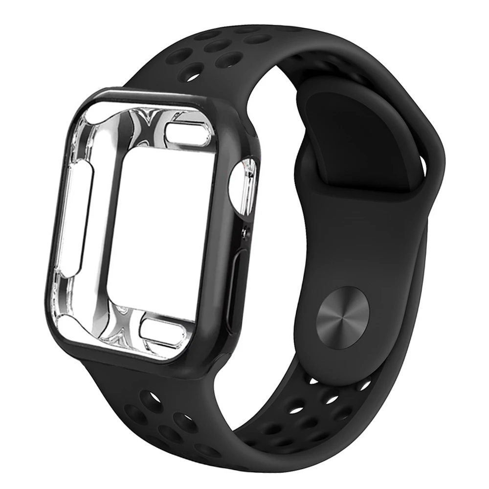 Чехол+ ремешок для apple Watch 5 ремешок 42 мм 38 мм 40 мм 44 мм спортивный силиконовый браслет для apple iwatch series 5 4 3 2 1 Аксессуары