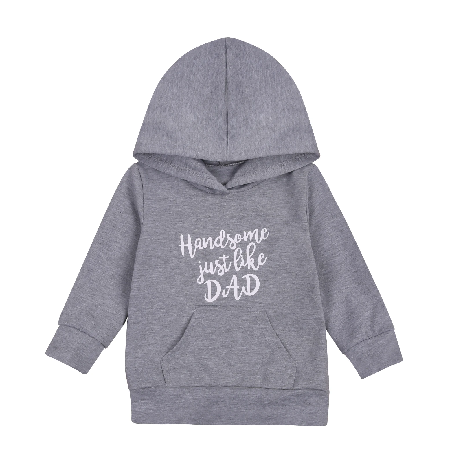 Kids Hoodie, Letter Print Long Sleeve Hooded Pullover with Big Pocket for Boys Girls, Black/Gray/Navy Blue