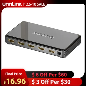 unnlink hdmi compatible splitter 1x4 uhd 4k30hz 3d fhd1080p 60hz 1 in 4 out for smart led tv mi box projector monitor ps4 free global shipping