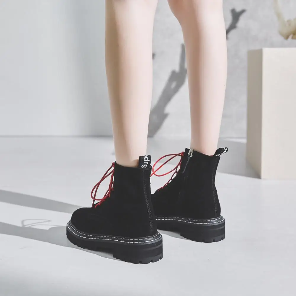 Botas mujer 2019 повседневная обувь женские сапоги ботинки-мартинсы из натуральной кожи