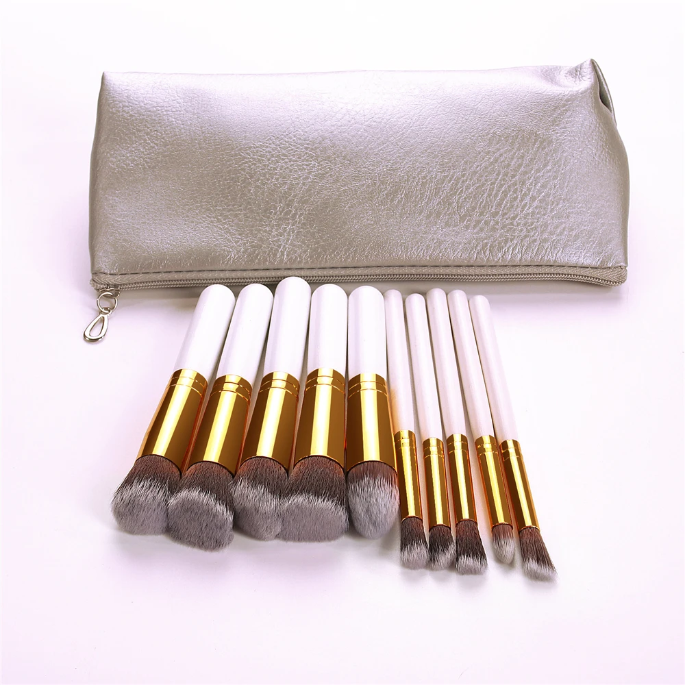 White with bag Новое поступление 10 шт набор кистей для макияжа мягкие синтетические волосы Косметика основа пудра смешивание румяна леди красота макияж инструменты - Handle Color: White with bag