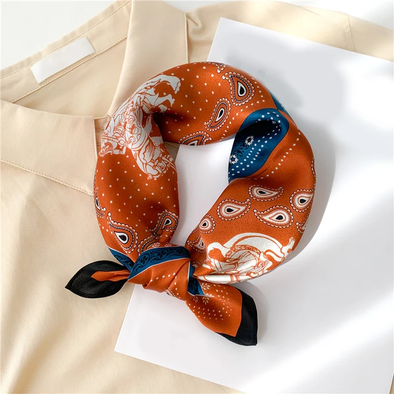 

2021 New Women Real Silk Square Neck Scarf Female Foulard Fashion Bandana Plaid Kerchief Small Scarves Hairband Bag Tie