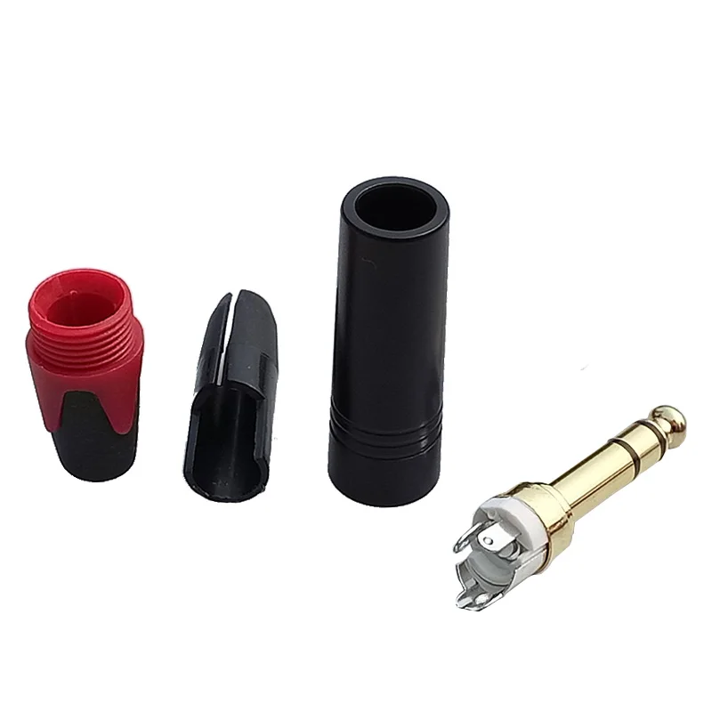 

100pcs/lot 6.35mm 3 Pole Stereo Male Plug Aluminum Tube Gold Plated 1/4 Inch Microphone Plug Audio 6.35MM Cable Wire Connector