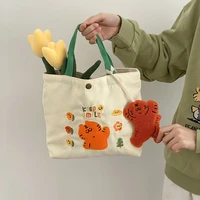 cute tiger handbag corduroy large capacity embroidered cartoon shopping bags female ins fashion kawaii tote bags girl gift 492