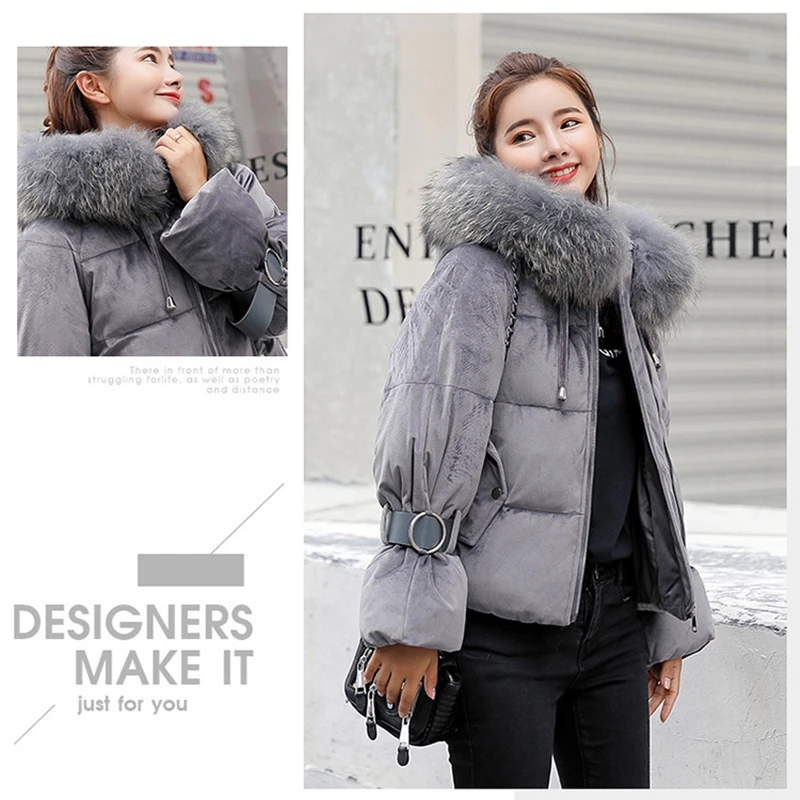 

Winter Women's Down Cotton Parka Fur Collar Hooded Coat Ladies Quilted Jacket Mujer Abrigo Warm Thicken Fashion