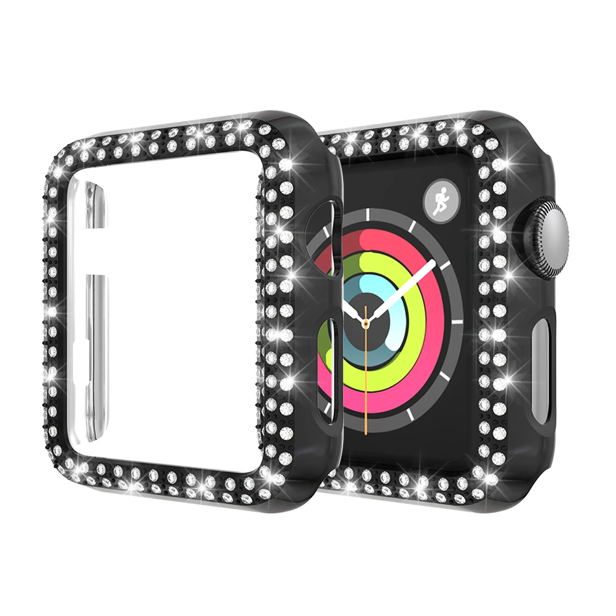 Чехол для часов с двумя алмазами для apple watch 5, 4, 3, 2, чехол 38 мм, 42 мм, 40 мм, 44 мм, защитный чехол для экрана для iWatch Series 5, 4